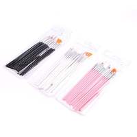Lot de 15 pinceaux professionnels pour nail art, manche rose en plastique, poils en nylon, pour gel acrylique, liner et dessin, outils de manucure, vente en gros, plat