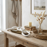 Chaîne décorative artisanale à 3 maillons en bois de paulownia blanc, effet blanchi, style minimaliste bohème, pour décoration intérieure, maillons elliptiques, pour étagère ou table