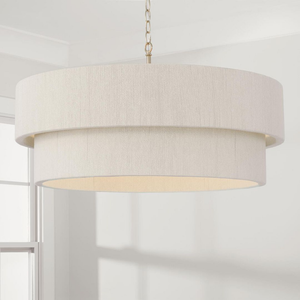 Lampadario Moderno da 30 Pollici con Paralume in Tessuto Bianco Personalizzato, Altezza Regolabile, a Risparmio Energetico, per Interni - Product Image 1