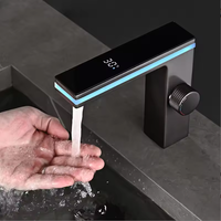 Robinet de salle de bain intelligent numérique LED de luxe moderne avec lampe, mitigeur monocommande en laiton noir pour lavabo