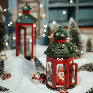 Christmas Santa Snowman Light Merry Christmas Decor Red Green Hanging Candle Lanterns