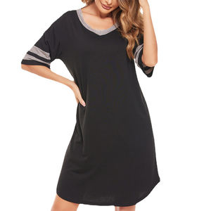 All'ingrosso camicia <span class=keywords><strong>da</strong></span> <span class=keywords><strong>notte</strong></span> <span class=keywords><strong>da</strong></span> donna estiva a contrasto con splicing striscia di <span class=keywords><strong>cotone</strong></span> colorato girocollo <span class=keywords><strong>manica</strong></span> corta casual <span class=keywords><strong>da</strong></span> donna - Product Image 1