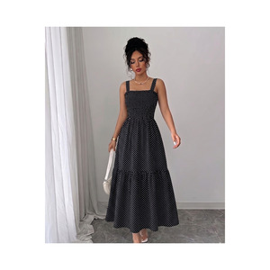 Women's Polka Dot Strappy <b>Long</b> Viscose Dress 125 Cm Evening Wear - Product Image 3