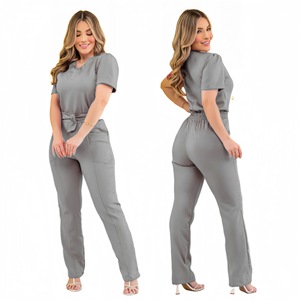 À la mode Élastique Logo Personnalisé Conceptions Hôpital Soins Infirmiers 2 Pièces Unisexe Médical Uniforme Infirmière Gommage Costume Ensembles Manches Courtes - Product Image 2