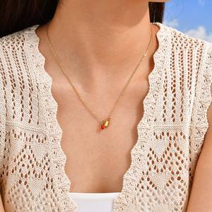 Collana con Lucchetto a Cuore in Acciaio Inossidabile Placcato Oro 18K, Ciondolo con Cristalli Multicolore e Strass, Gioiello per Donne - Product Image 2