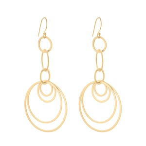 Boucles d'oreilles pendantes géométriques dorées multi-anneaux, design circulaire superposé, bijoux de mode modernes et tendance pour femmes - Product Image 1