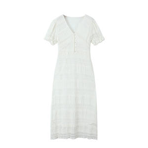 Vestido Runqi N8701 con Cuello en V y Cintura Ajustada, Color Blanco Jazmín, Manga Corta, Estilo Casual Diario para Mujer - Product Image 2