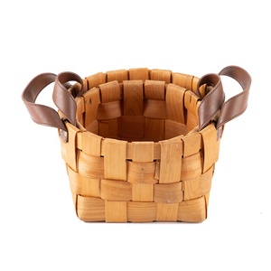 Wholesale woven wooden storage basket box Wood chip storage baskets with handles for potatoes fruits and vegetables