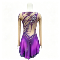 Costume de patinage artistique à plumes dégradées violettes, sans manches, dos creux, strass, en spandex/nylon, pour enfants, pour performance