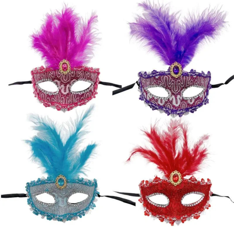 Máscara facial para Halloween Holiday Ball máscara de festa de máscaras com penas