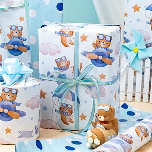 Baby Shower Wrapping <b>Paper</b> Adorable Blue Pilot Bear <b>Pattern</b> Wrapping <b>Paper</b> Light Blue Reversible Gift Wrapping <b>Paper</b> for Boy - Product Image 2