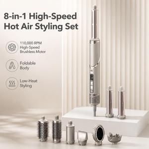Sèche-cheveux brosse multi-styler à air chaud Torlin 8-en-1 BLDC 110 000 tr/min, 3 températures, 3 vitesses, fonction air froid, 110V/220V, séchage rapide - Product Image 1