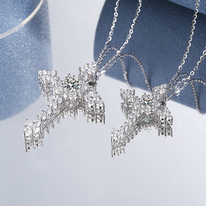 Sterling Silber Kreuz Design zierlichen Anhänger und Kette Halskette Moissan ite Männer Anhänger für Paar männlich weiblich - Product Image 4