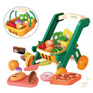 Детская тележка для покупок, пластиковая тележка для покупок в супермаркете с ручной корзиной для фруктов и овощей