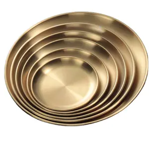 Commercial tableware Gold Plates Round Plate Sets Dinnerware Stainless Steel Plate For Restaurant