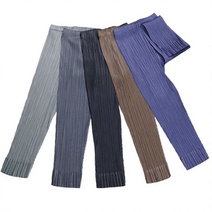 Pantalon crayon plissé taille élastique taille unique pour femme, style Miyake, longueur cheville, tissé - Product Image 4