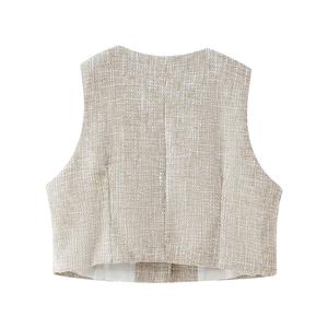 Completo Donna <span class=keywords><strong>con</strong></span> Top Corto <span class=keywords><strong>con</strong></span> Chiusura Metallica, <span class=keywords><strong>Camicetta</strong></span> Corta <span class=keywords><strong>con</strong></span> <span class=keywords><strong>Cintura</strong></span>, Set Testurizzato Stile Europeo <span class=keywords><strong>con</strong></span> Collo Tondo - Product Image 3