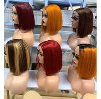 Prix de gros Perruques bob en cheveux humains brésiliens vierges bruts, naturelles noires, lisses, sans colle, avec dentelle frontale HD 13x4, pour revendeurs de cheveux