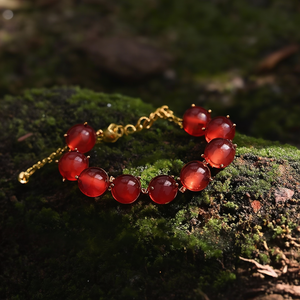 <b>Red</b> Agate Beaded <b>Bracelet</b> 316L Stainless Steel PVD Gold Plating Sustainable Resistant Fashion Jewelry - Product Image 3