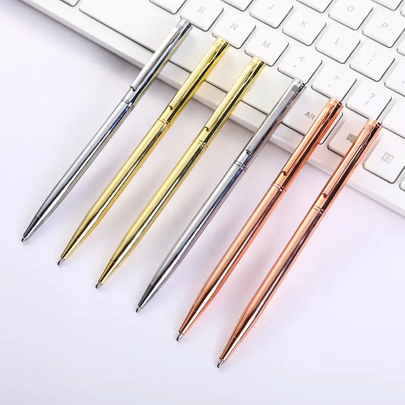 Luxury Gold Ballpoint Pen Rotate Metal Pen Custom Laser Logo Stationery Gift