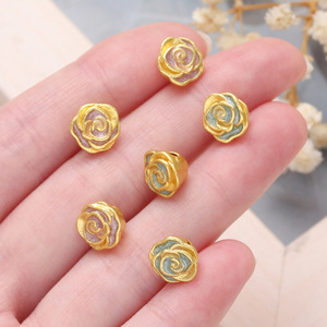 ลูกปัดกุหลาบทองแดงทรงกลมกลวงรูปดอกไม้สำหรับทำเครื่องประดับอุปกรณ์ DIY ลูกปัดโลหะ AC4398 - Product Image 3