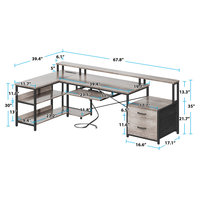 AJUNION Bureau de jeu en forme de L avec lumières LED Tiroir à fichiers Ports USB Étagère de moniteur Table d'ordinateur d'angle pour la configuration du bureau à domicile