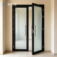 Porte en aluminium à double charnière avec cadre noir et verre dépoli, porte de séparation en aluminium pour bureau, salle de réunion, intérieur
