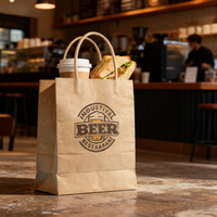 Sacs en papier kraft brun jetables avec logo personnalisé pour la livraison de nourriture, les achats et l'emballage de cadeaux avec poignées