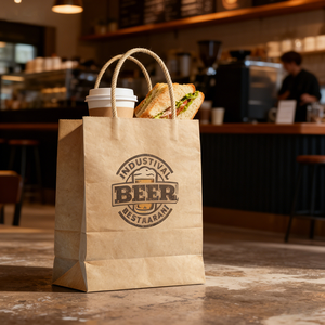 Custom Logo <strong>Printed</strong> Disposable Brown Kraft <strong>Paper</strong> <strong>Bags</strong> for Food Delivery Shopping and Gift Packaging <strong>with</strong> Handles - Product Image 3