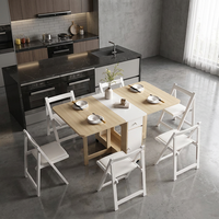 Ensemble de table à manger pliable compacte avec chaises, design gain de place, table et chaises multifonctionnelles en bois sur roulettes