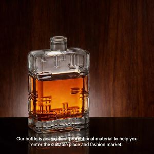 <span class=keywords><strong>Bouteille</strong></span> en verre plate de 700 ml à usage industriel avec bouchon en caoutchouc et couvercle décoré d'un tampon doré pour Vodka, Whisky, <span class=keywords><strong>Rhum</strong></span>/Tequila, Clubs de nuit - Product Image 4