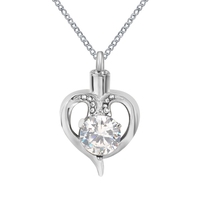 Urna Funeraria de Lujo de Acero Inoxidable Plateada con Colgante de Corazón de Cristal Ecológica