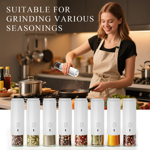 Ensemble de moulins à épices automatiques rechargeables par USB, <span class=keywords><strong>moulin</strong></span> à sel et à <span class=keywords><strong>poivre</strong></span> automatique <span class=keywords><strong>sans</strong></span> fil avec réglage de la grosseur, léger - Product Image 3