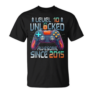 T-shirt Gamer Level 10 débloqué, génial depuis 2015, pour garçons, cadeau d'anniversaire - Product Image 2