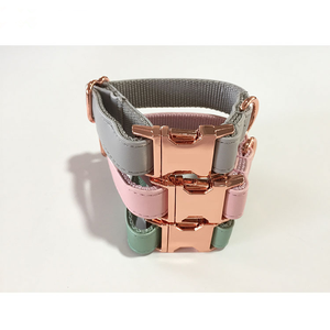 Productos para mascotas <span class=keywords><strong>Collar</strong></span> de nailon de cuero PU de lujo Conjunto de <span class=keywords><strong>collar</strong></span> y correa para perro con hebilla de metal de oro rosa para perros Slip Leading Walking - Product Image 3