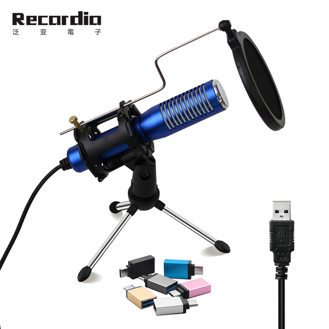 GAM-U03 Professional Condenser Recording Studio USB Microphone with Tripod Stand for Computer Live Recording Gaming
