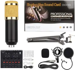 Ensemble de microphones à condensateur, kit de micros BM-800 avec carte son en direct, microphone réglable