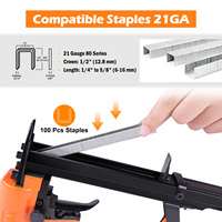 Agrafeuse pneumatique industrielle KAMSIN KN8016S, calibre 21, tir continu, corps en aluminium, capacité de 100 agrafes, pour usage en construction