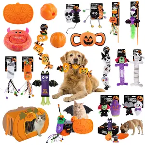 2024 AFP 1 Carton Halloween Series Pet Dogs Cats Toys Dog Squeaky Chewing Rope Toy Cat Teaser Wand Toy For Dogs And Cats Playing