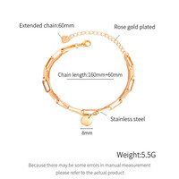 Bracelet élégant en acier inoxydable double couche, étanche et inaltérable, avec breloque disque rond minimaliste pour femme