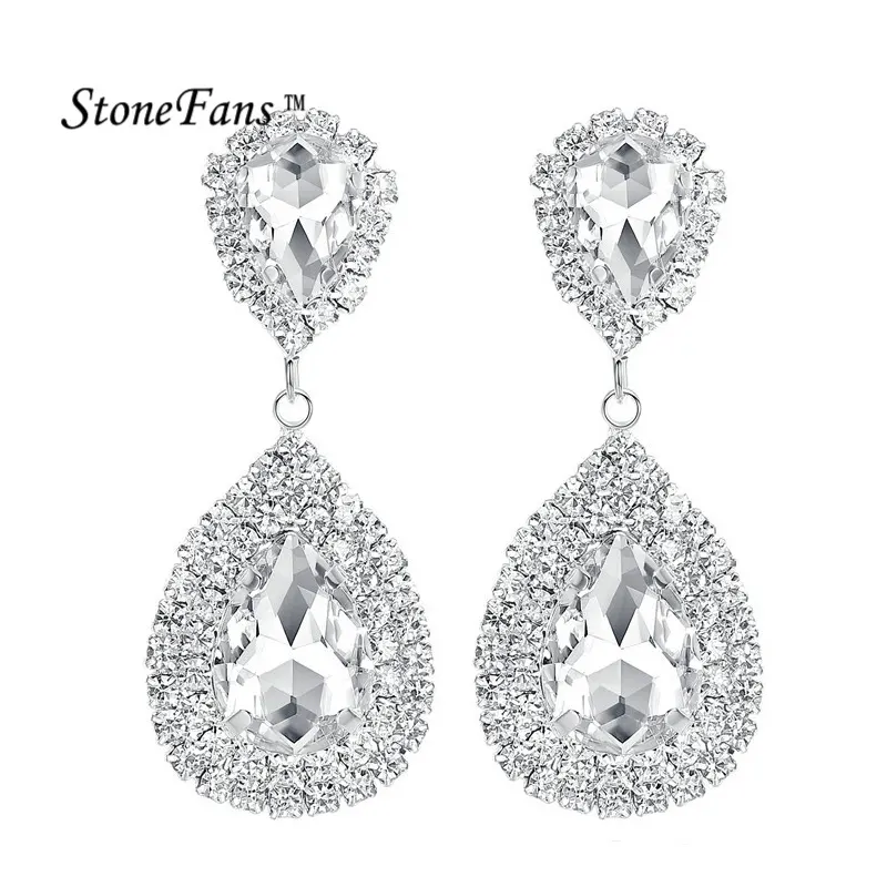 Fashion Crystal Pendant Drop Earrings for Women Bridal Wedding Jewelry Opp Bag Silver Plated Party Jewelry Water Drop Rhinestone