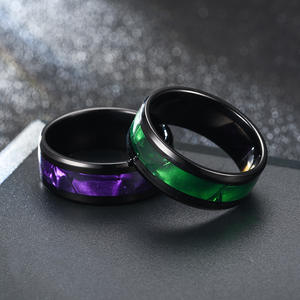 Vendita all'ingrosso in acciaio inox metallo <span class=keywords><strong>Rock</strong></span> <span class=keywords><strong>Band</strong></span> da uomo anelli Bohemia gioielli in metallo nero arcobaleno guscio di nozze anello da dito coppia - Product Image 4