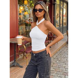 Halter Top Women Tie Backless Crop Tank Y2K Sexy Going Out <b>Camisole</b> <b>White</b> Spandex Polyester Knitted Breathable - Product Image 3