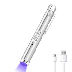 Linterna UV Recargable por USB de 365/395nm, Detector <span class=keywords><strong>Ultravioleta</strong></span> de Acero Inoxidable para Orina de Mascotas, Inspección de Hoteles, Verificación de Dinero - Product Image 1