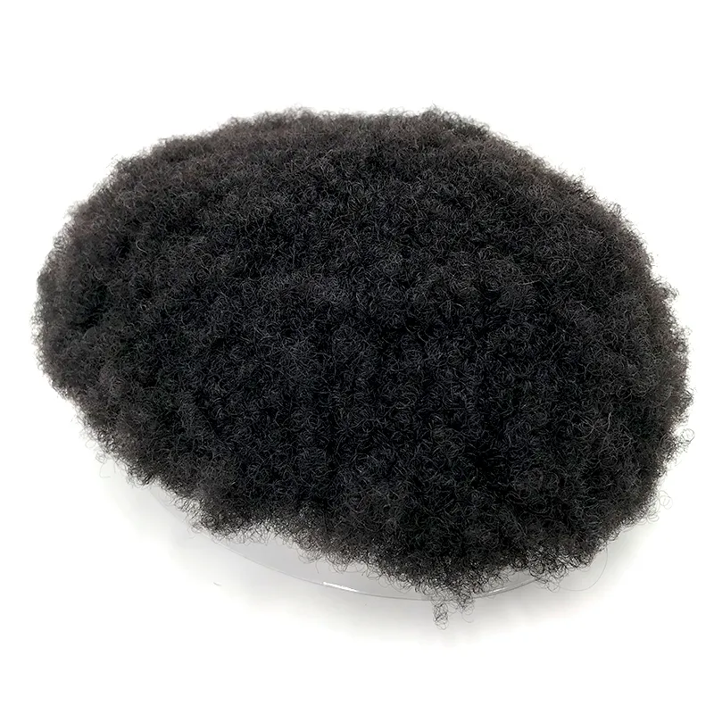 Afro Kinky Curly Hair Sistema de reemplazo de cabello humano para hombres 8 "x 10" Mens Toupee Hair 7x9 8x6