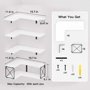 Estantes de vidrio flotantes de 5 niveles blancos para almacenamiento <span class=keywords><strong>en</strong></span> pared, estantes de esquina versátiles para dormitorio, sala de estar, <span class=keywords><strong>escalera</strong></span>, comedor, Escuela/Hotel - Product Image 5