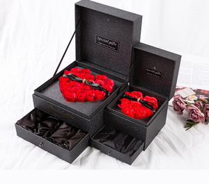 Factory Custom Manufacture Double Layer Jewelry Gift Boxes Rose Drawer Black Gift Box Festival Gift Packing Box