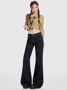 Pantalon en jean à pattes d'éléphant, taille basse, bleu foncé, tendance rétro, accessoire indispensable pour les fashionistas de <span class=keywords><strong>la</strong></span> rue, spécial - Product Image 4