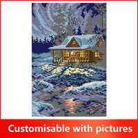 Kits de broderie au point de croix imprimés NKF, motif « Cabane dans la lumière de la lune », décoration d'intérieur, ensembles de broderie