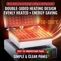 Pembuat Waffle Listrik Komersial Kepala Ganda Stainless Steel Lapisan Anti Lengket Kontrol Suhu Cerdas